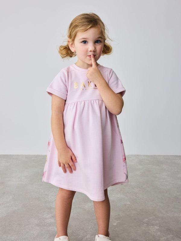 Baker by Ted Baker Pink Lace Trim Back Mesh Panel Detail Dress