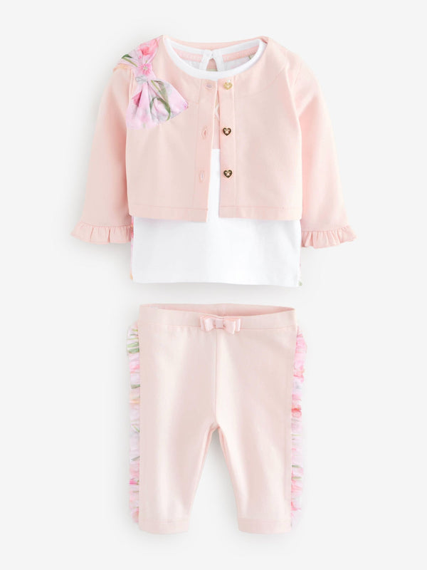 Baker by Ted Baker 3 Piece Mesh Bow Cardigan & Legging Set