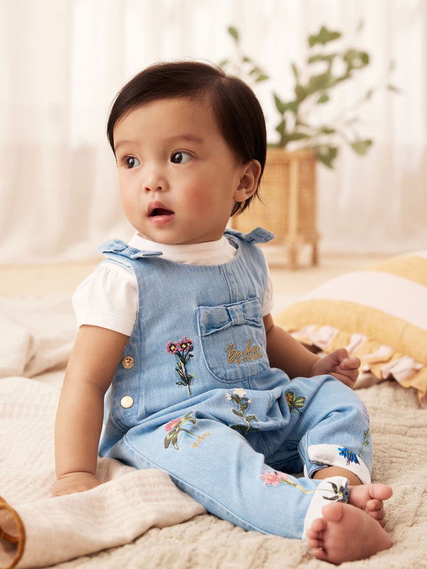 Baker by Ted Baker 2 Piece Blue Denim Embroidered Dungaree and T-Shirt Set