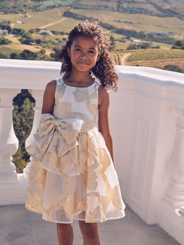 Baker by Ted Baker Gold/White Bow Occasion Dress