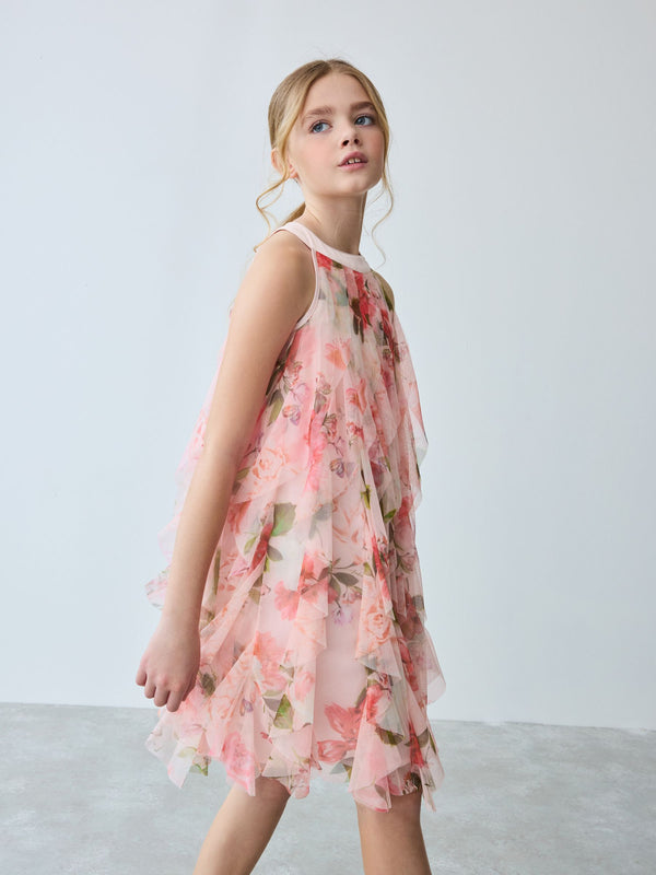 Baker by Ted Baker Pink Mesh Waterfall Dress