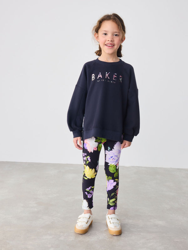 Baker by Ted Baker Navy Back Pleat Sweatshirt & Floral Legging Set 2 Piece