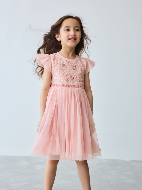 Baker by Ted Baker Pink Embellished Detail Mesh Dress