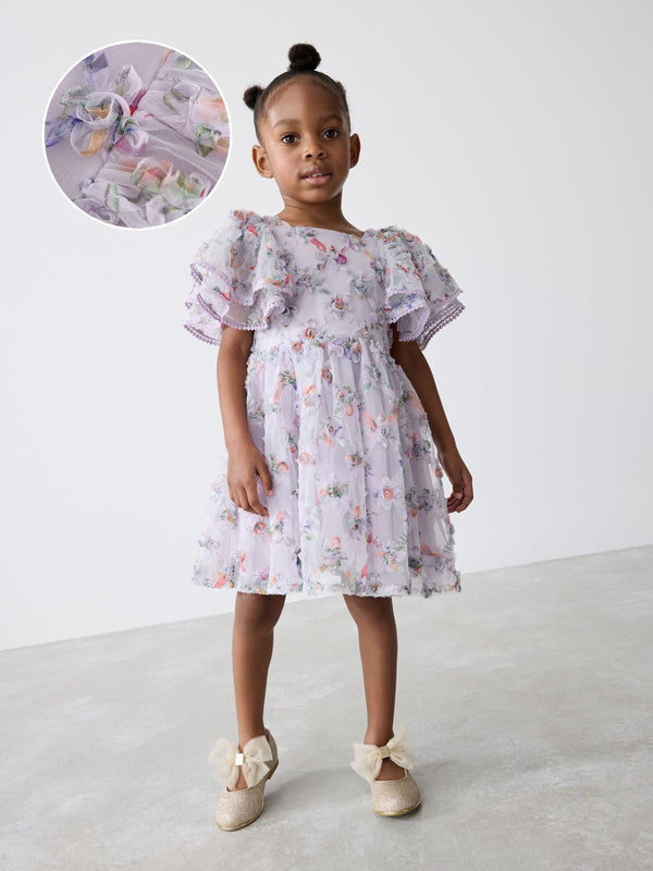 Baker by Ted Baker Purple Textured Floral Print Mesh Dress