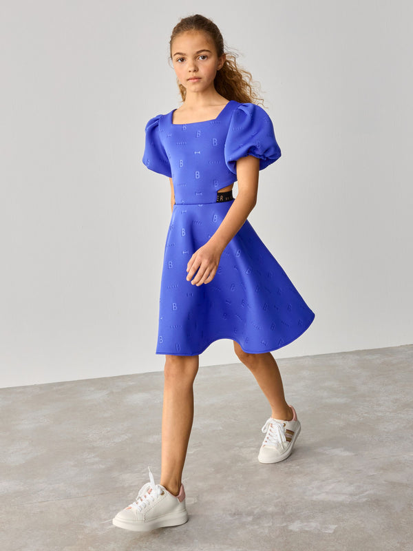 Baker by Ted Baker Blue Branded Waistband Embossed Scuba Dress