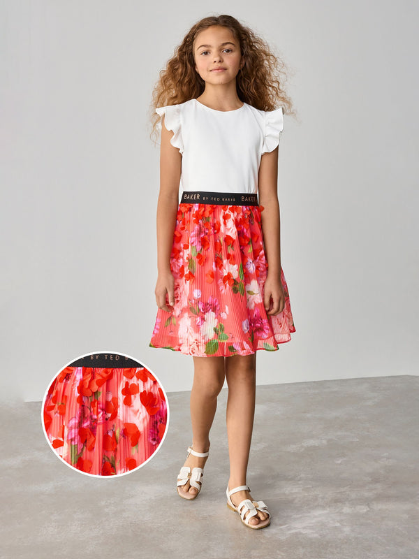 Baker by Ted Baker Red Floral Pleated Mockable Dress