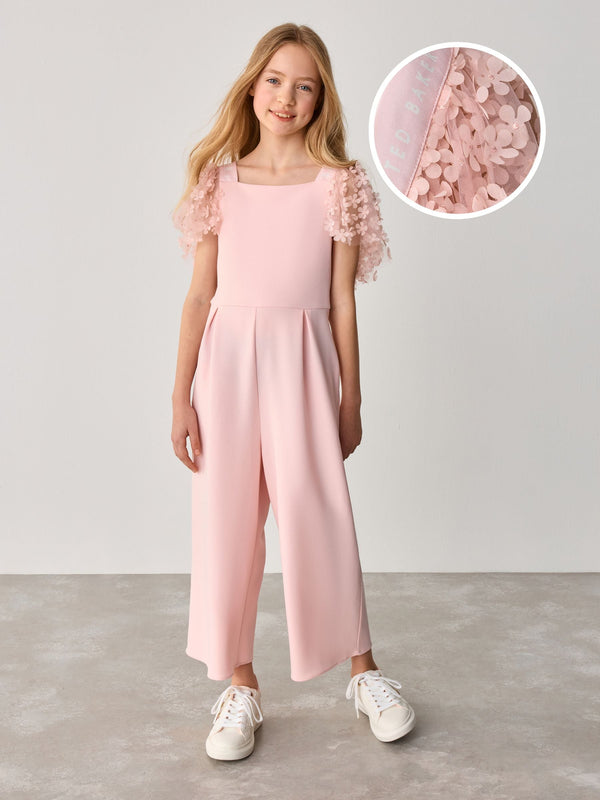 Baker by Ted Baker Pink 3D Flower Print Sleeve Detail Jumpsuit