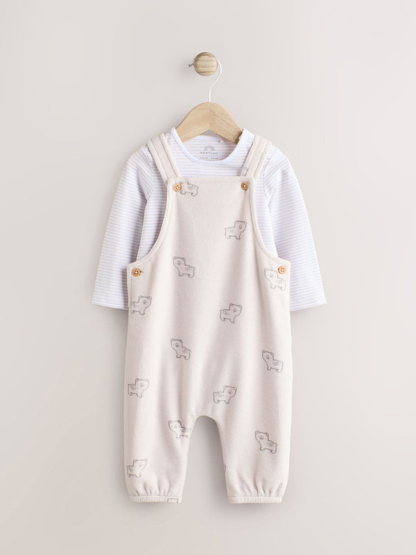 Grey Bear Velour Dungaree and Bodysuit Set (0mths-2yrs)