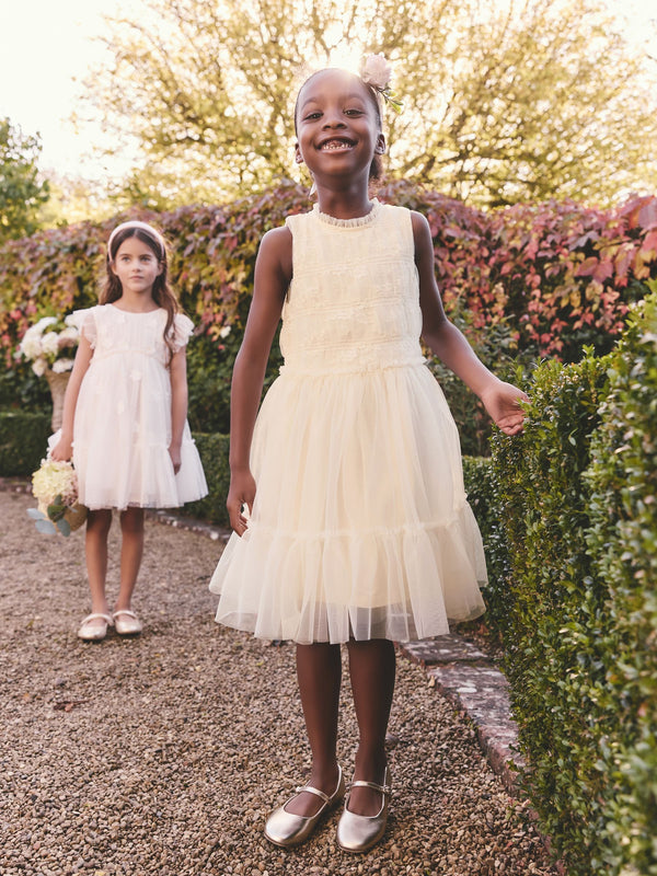 Ecru White Tiered Mesh & Lace Flower Girl Dress (3-16yrs)
