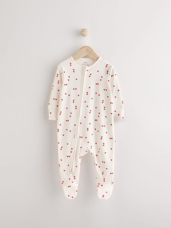 Cream Heart Baby Valentines 100% Cotton Sleepsuit(immediate)