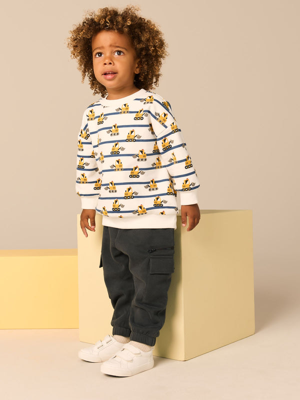 White and Navy Blue Striped Digger Sweatshirt and Utility Joggers 2 Piece Set (3mths-7yrs)