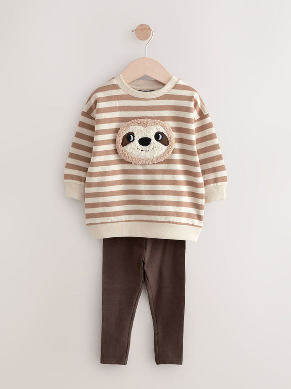 Brown and Off White Stripe Jersey Sweatshirt and Leggings Set (immediate)