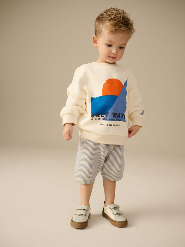 Ecru White/Blue Sweatshirt and Short Set (3mths-8yrs)