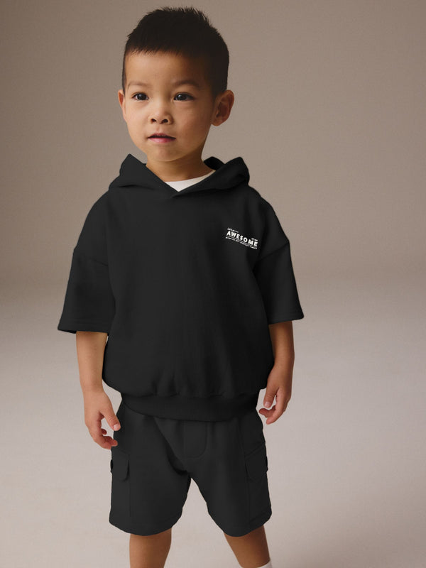 Black Utility 100% Cotton Hoodie and Shorts Set (3mths-7yrs)