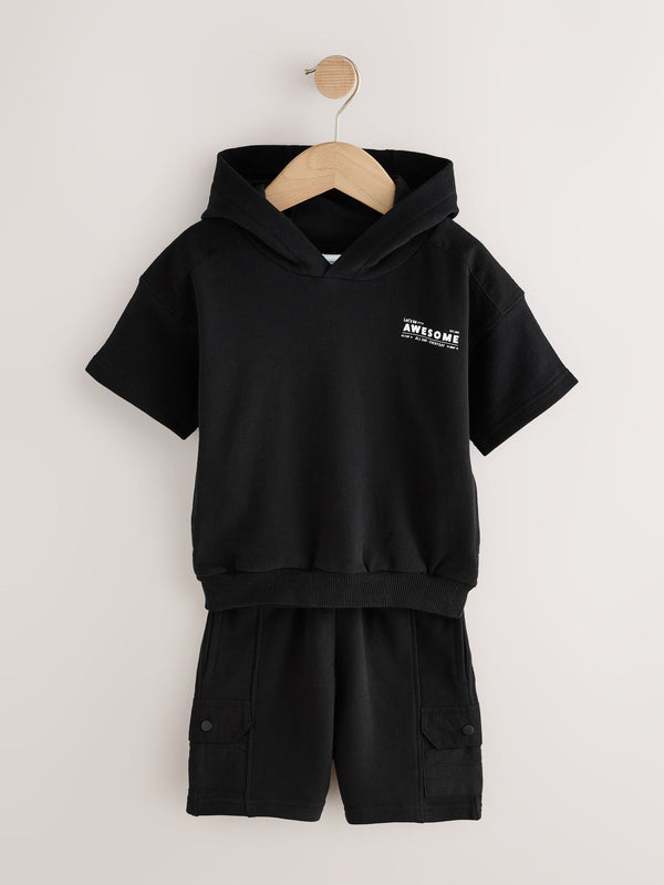 Black Utility 100% Cotton Hoodie and Shorts Set (3mths-7yrs)