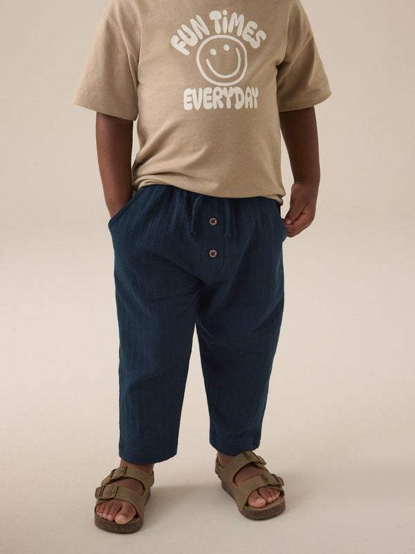 Navy Blue Textured Jersey 100% Cotton Joggers (3mths-7yrs)