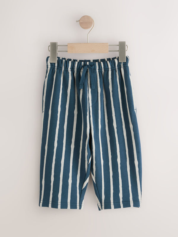 Navy Blue/White Stripe 100% Cotton Patterned Jersey Joggers (3mths-7yrs)