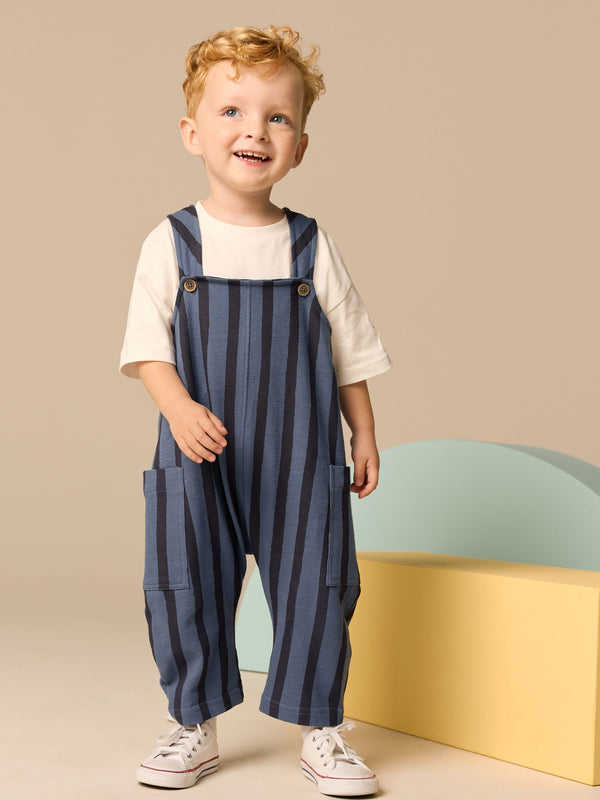 Blue/Black Stripe 100% Cotton Jersey Dungaree And T-Shirt Set (3mths-7yrs)