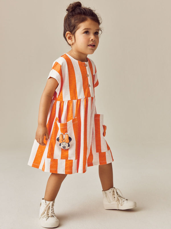 Minnie Mouse Orange Stripe Short Sleeve Jersey Dress (3mths-7yrs)