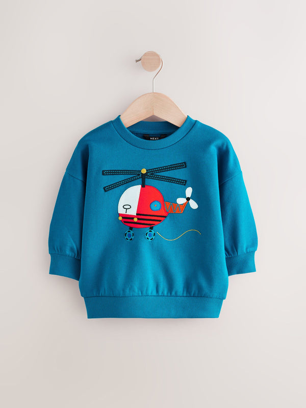 Blue Embroidered Crew Neck Sweatshirt (3mths-7yrs)