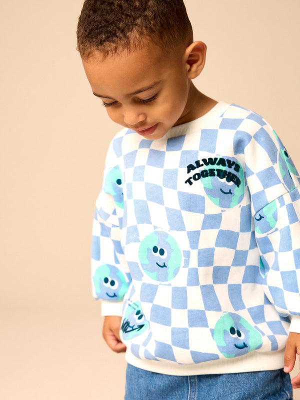 Blue on White All-Over Print Crew Neck Sweatshirt (3mths-7yrs)