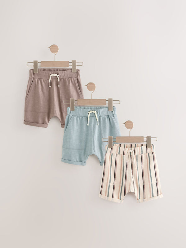 Mineral Blue/ Stripe/ Brown Lightweight Jersey Shorts 3 Pack (3mths-7yrs)