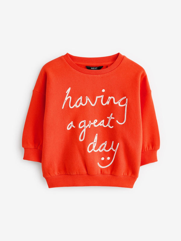 Red Embroidered Crew Neck Sweatshirt (3mths-7yrs)