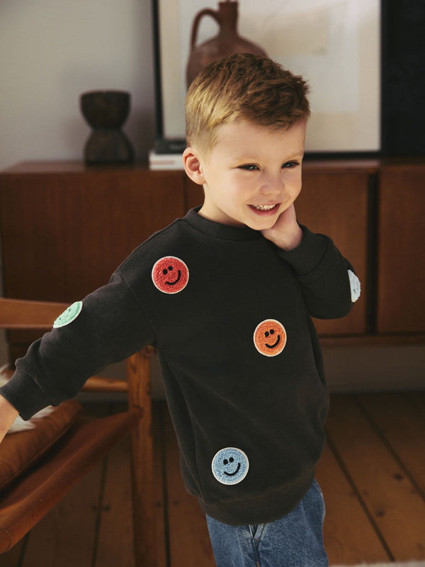 Charcoal Grey Embroidered Crew Neck Sweatshirt (3mths-7yrs)