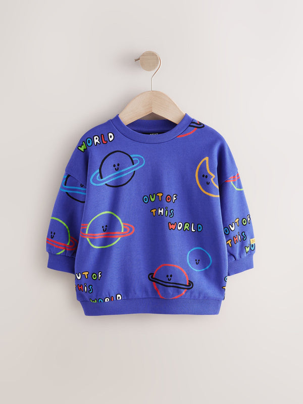 Blue Space All-Over Print Crew Neck Sweatshirt (3mths-7yrs)