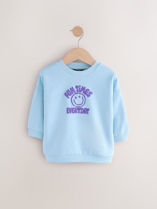 Blue Printed Crew Neck Jersey Sweatshirt (3mths-7yrs)