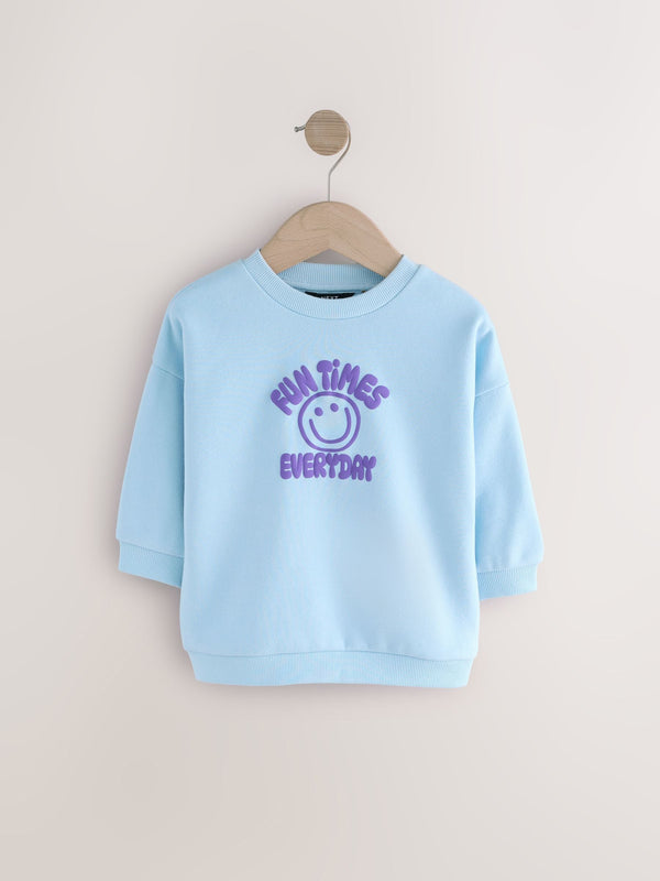 Blue Printed Crew Neck Jersey Sweatshirt (3mths-7yrs)