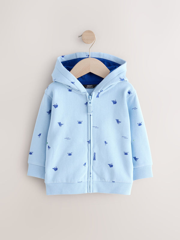 Light Blue All-Over Print Zip Through Hoodie (3mths-7yrs)