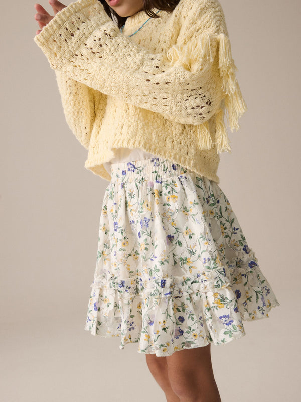 White Floral Ditsy Lace Tiered Skirt (3-16yrs)