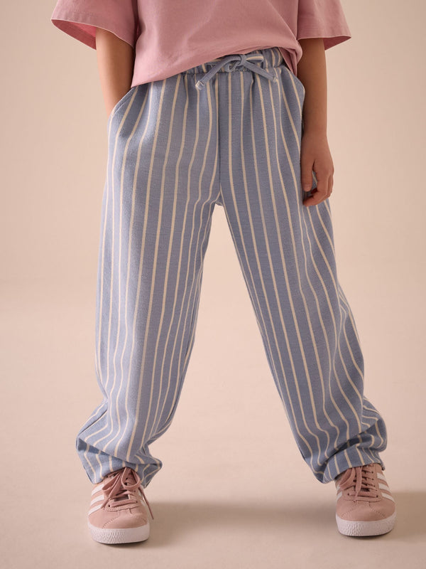 Blue Stripe Barrel Leg 100% Cotton Trousers (3-16yrs)