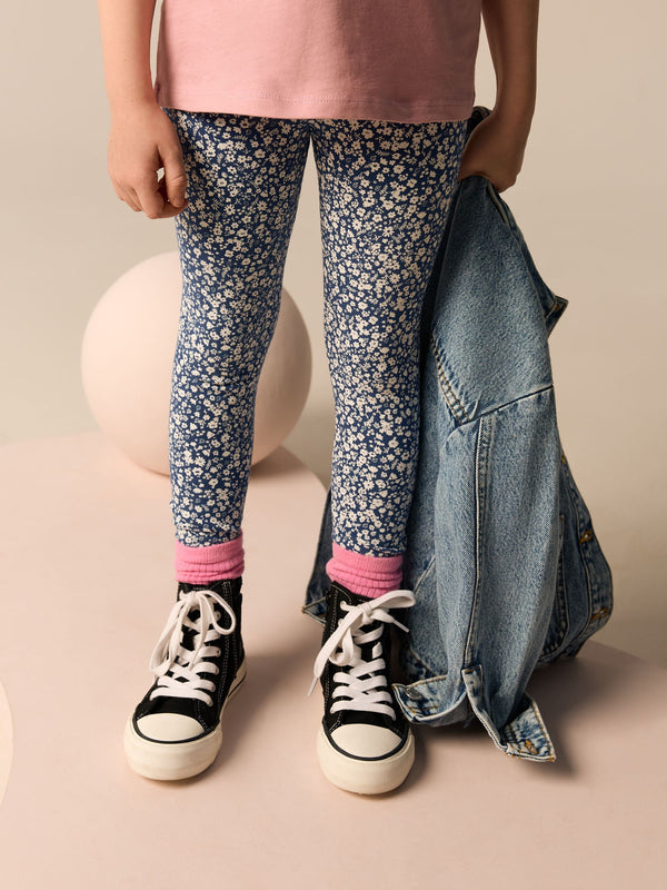 Blue Ditsy Flower Printed Leggings (3-16yrs)