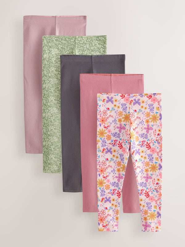 Pink/Green/Floral Leggings 5 Pack (3-16yrs)