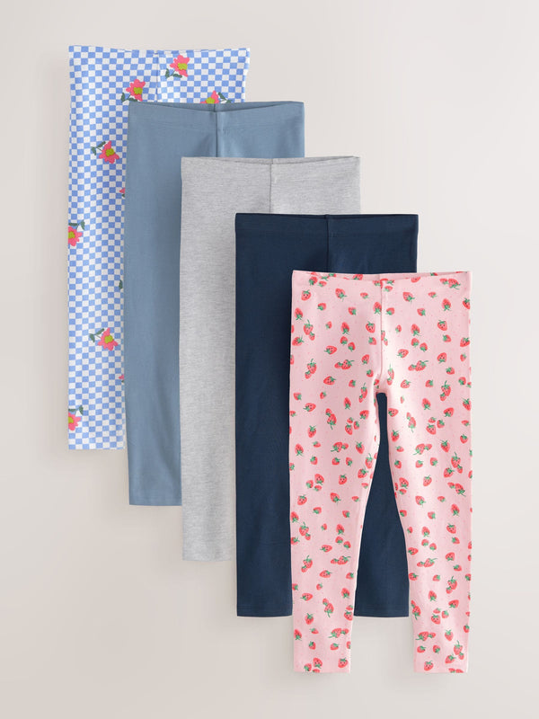 Strawberry/Blue/Navy Leggings 5 Pack (3-16yrs)