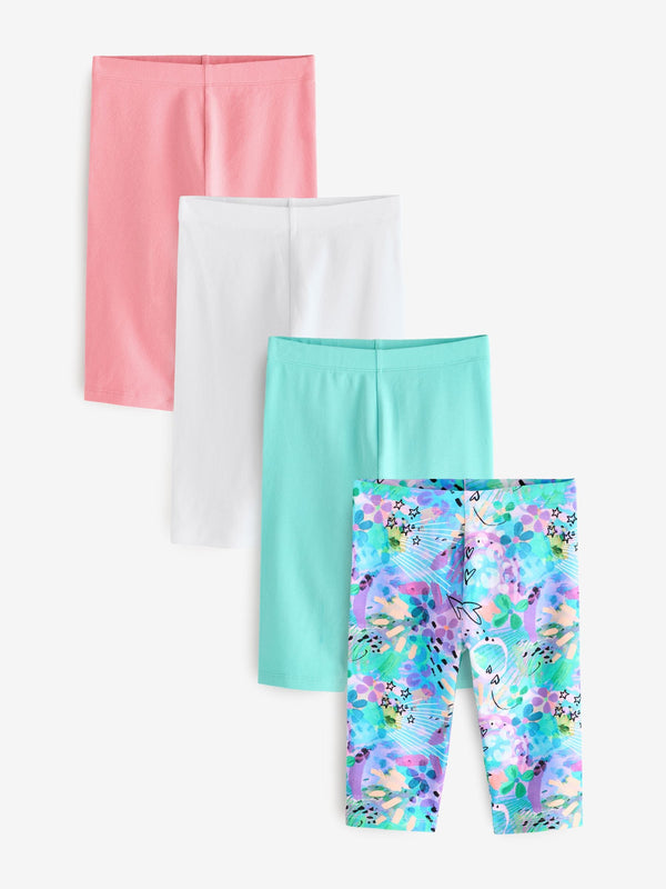 Blue Graffiti/Pink 4 Pack Cropped Leggings (3-16yrs)