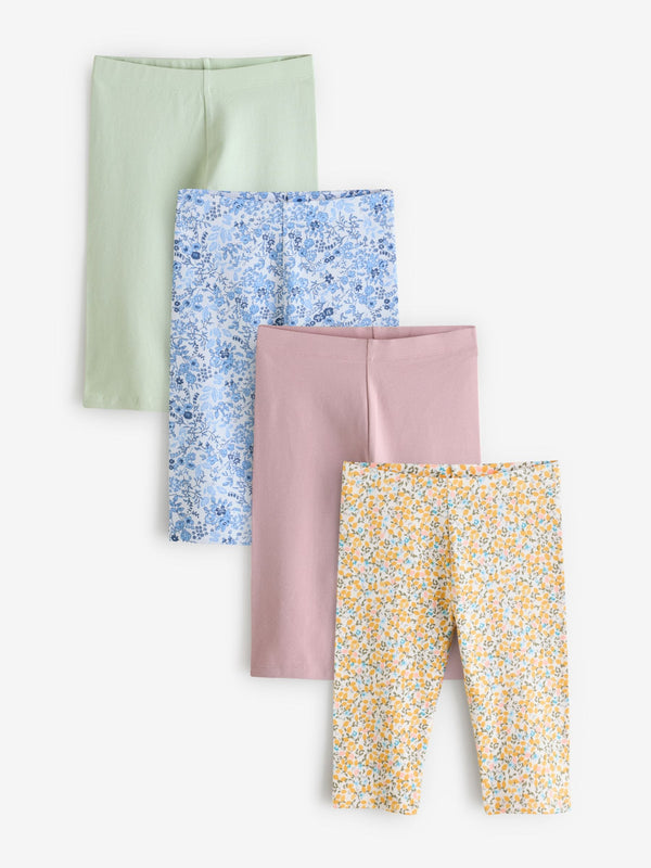 Pink/Blue/Floral 4 Pack Cropped Leggings (3-16yrs)
