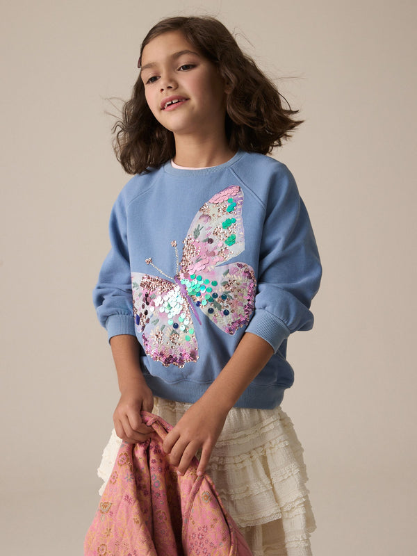 Blue Sequin Butterfly Sweatshirt (3-16yrs)