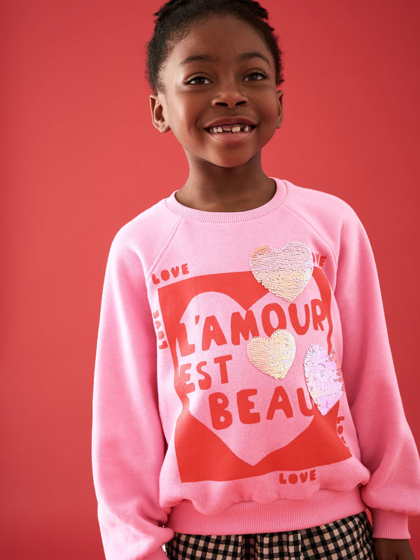 Pink Sequin Hearts Sweatshirt (3-16yrs)