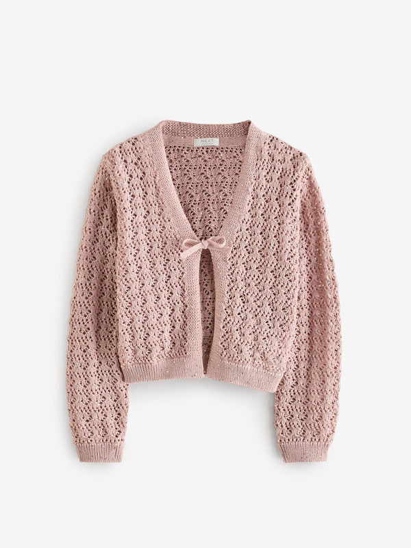 Mink/Pink Sequin Tie Front Cardigan (3-16yrs)