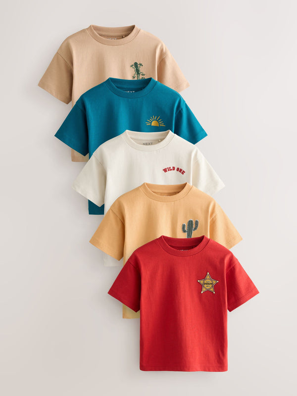 Multi Western 100% Cotton Short Sleeve T-Shirts 5 Pack (3mths-7yrs)