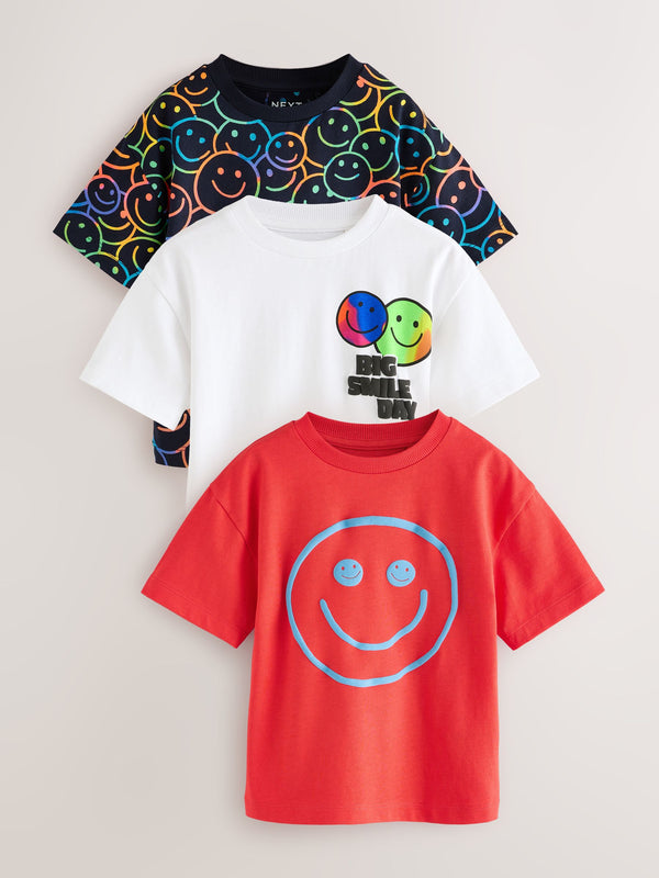 Multi Bright Happy Face Short Sleeve T-Shirts 3 Pack (3mths-7yrs)