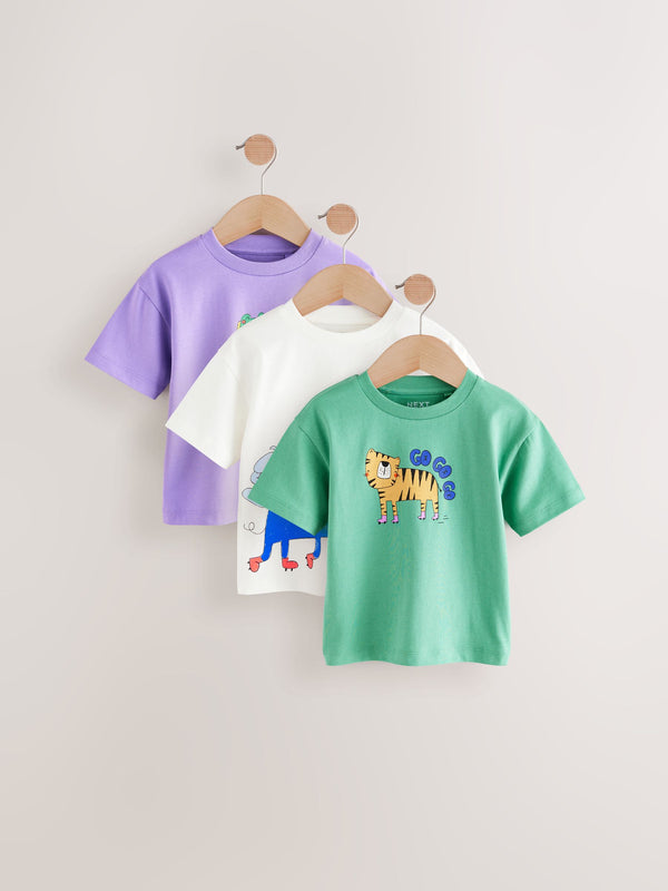 Multi Colour Animals 100% Cotton Short Sleeve T-Shirts 3 Pack (3mths-7yrs)