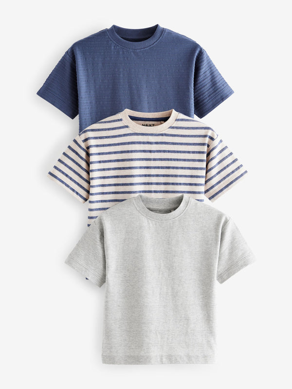 Blue/Grey Short Sleeve Textured T-Shirts 3 Pack (3mths-7yrs)