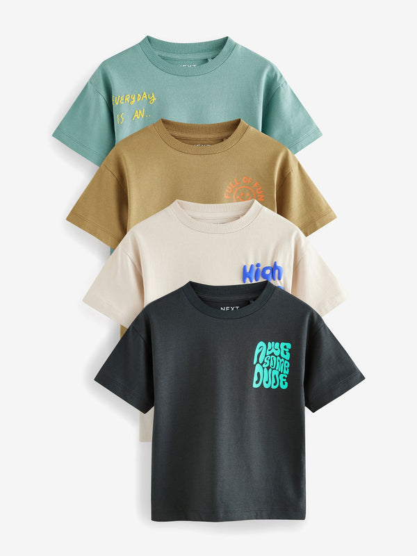Multi Slogan Short Sleeve T-Shirts 4 Pack (3mths-7yrs)