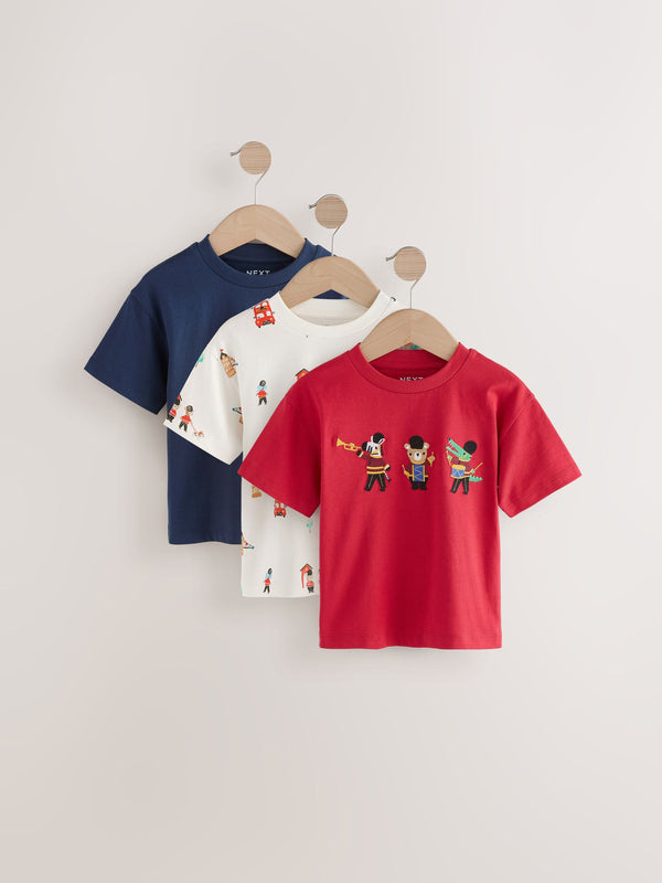 Navy London Short Sleeve Appliqué 100% Cotton T-Shirts 3 Pack (3mths-7yrs)