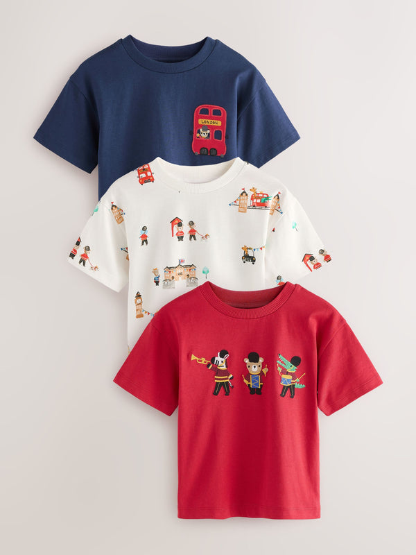 Navy London Short Sleeve Appliqué T-Shirts 3 Pack (3mths-7yrs)