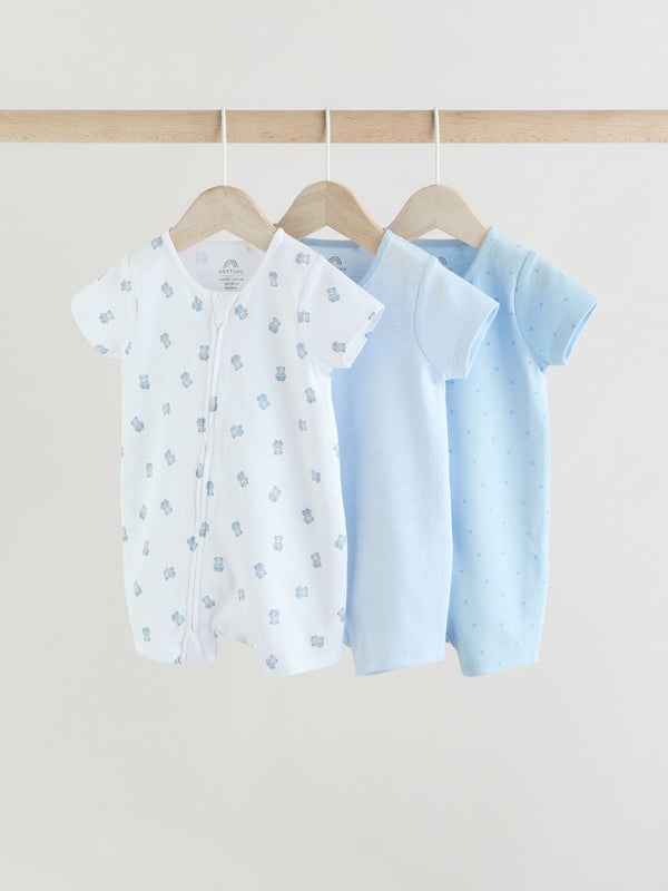 Blue Two Way Zip Baby Rompers 3 Pack (0mths-3yrs)